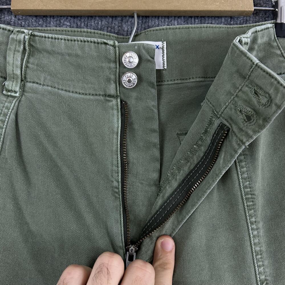 Paige Pants 31 Brooklyn Vintage Green High Rise Wide Leg Cropped Pleated Casual - Picture 8 of 16
